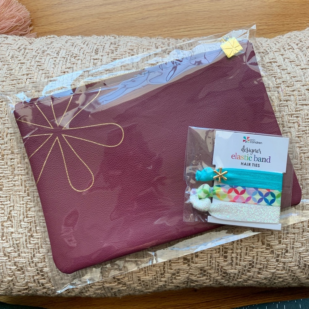 Erin Condren burgundy clutch (BONUS hair ties!)